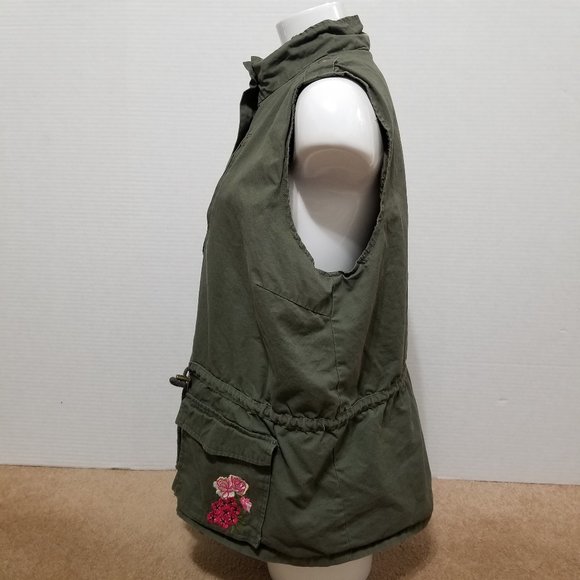 New Look vest 1X floral embroidered utility pockets army zip sleeveless jacket - Picture 2 of 16